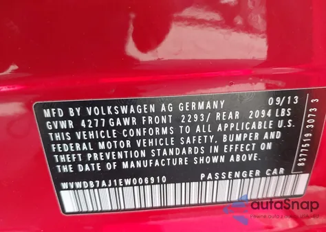 2014 Volkswagen Golf 2.5L z USA, uszkodzony, nr VIN WVWDB7AJ1EW006910